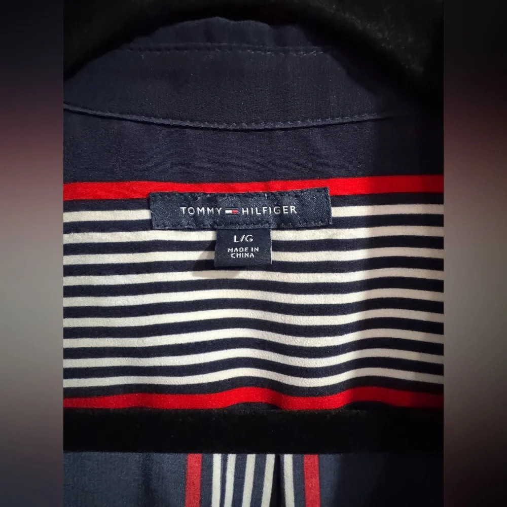 Gently used Tommy Hillfiger Sleeveless Navy & Stripe Shirt Dress with Belt - Picture 5 of 6